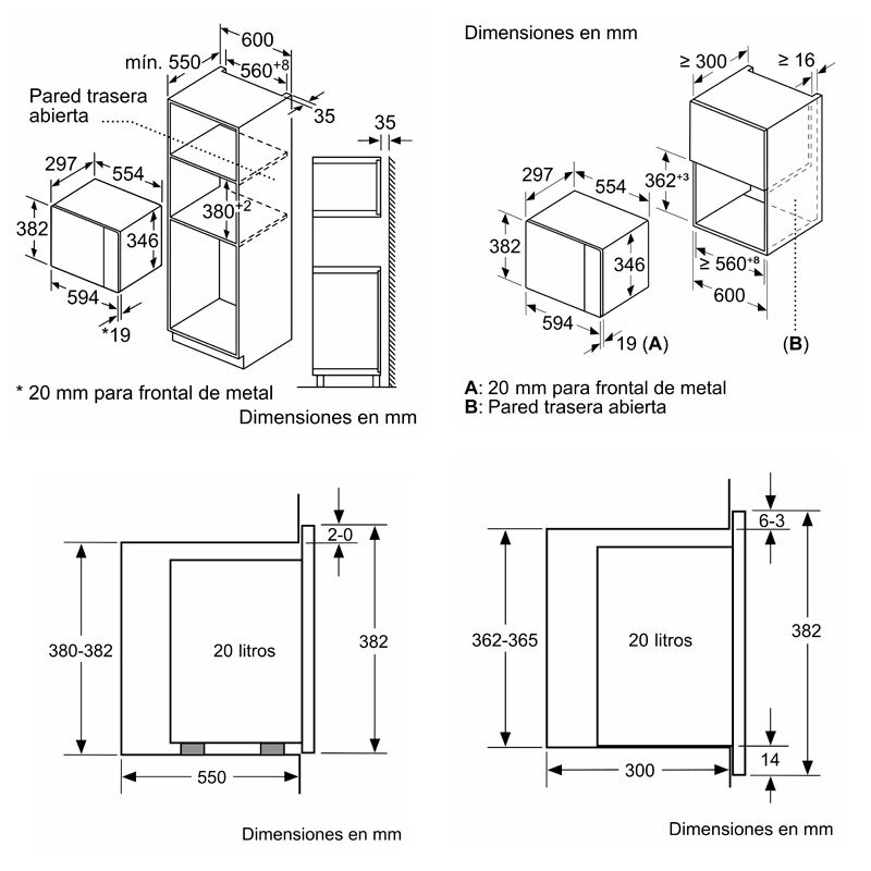 Microondas integrable Balay 3CG4172X2 – 20 L, 800 W, Grill 1000 W