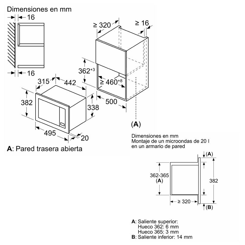 Microondas integrable Balay 3CG5142X3 – 20 L, 800 W/1000 W, Aqualisis