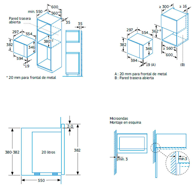 Microondas integrable Balay 3CG5172B2 – 20 L, Grill 1.000 W, Control táctil