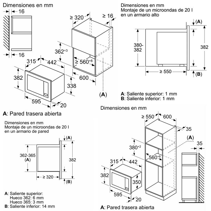 Microondas integrable Balay 3CG6112X3 – 20 L, 800 W, Grill 1000 W