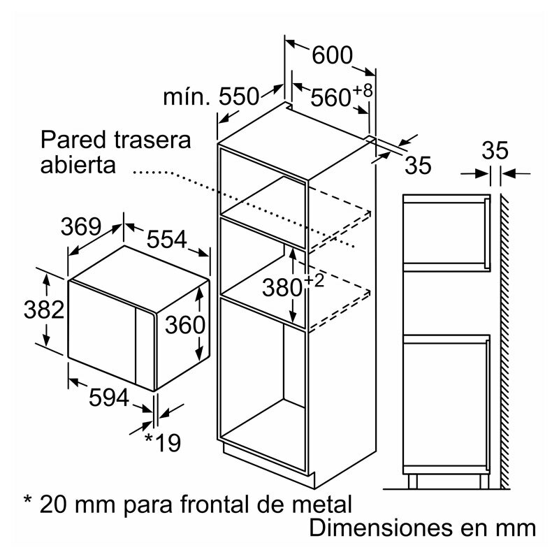 Microondas integrable Bosch BEL554MB0 – 25 L, 900 W microondas, 1.200 W grill