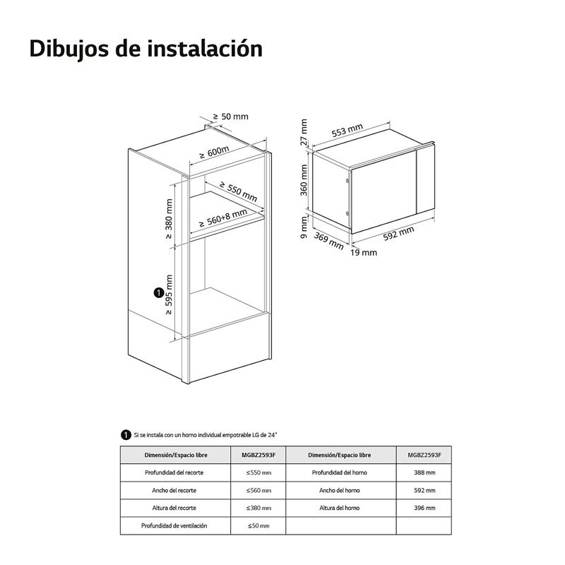 Microondas integrable LG MGBZ2593F – 25 L, 900 W, Grill 1000 W