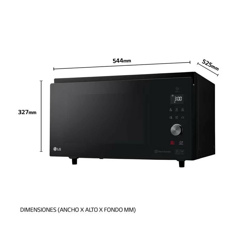 Microondas LG MJ3965BPS – 39 L, Smart Inverter, Air Fry