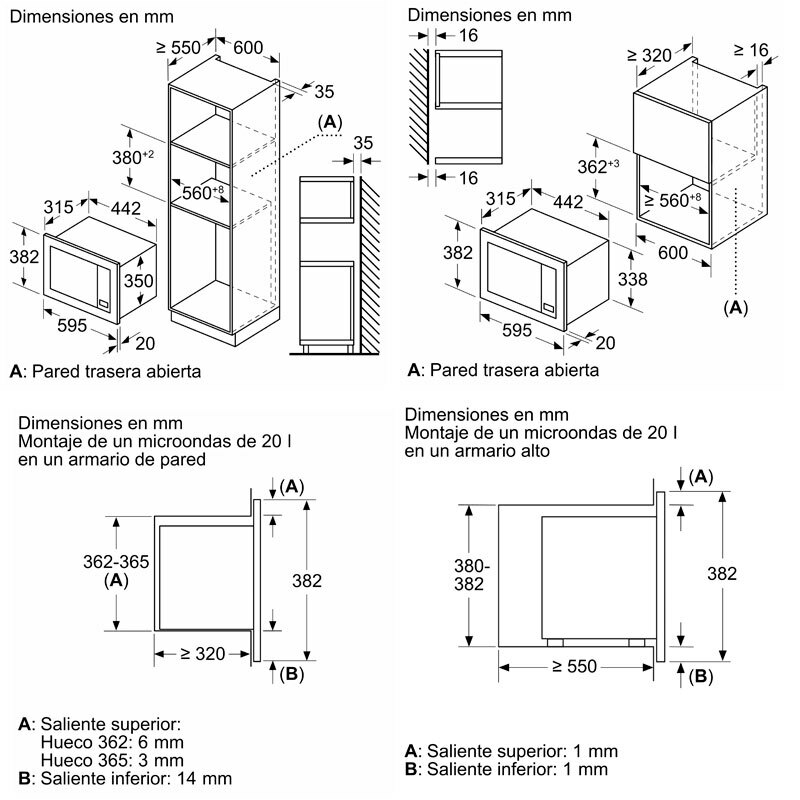 Microondas integrable Siemens BE623LMB3 – 20 L, 800 W microondas, Grill 1000 W