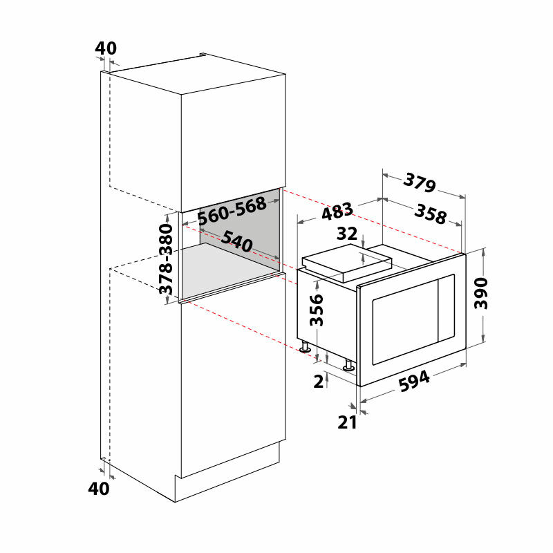 Microondas integrable Whirlpool WMF250G – 25 L, 900 W microondas, Grill 1000 W