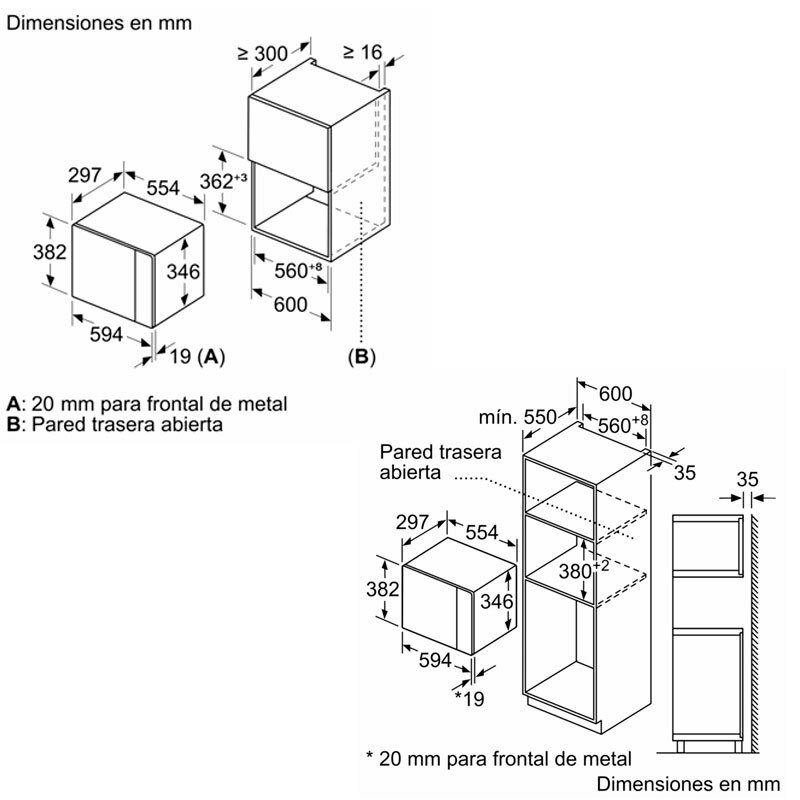 Microondas integrable Balay 3CP5002N3 – 20 L, 800 W, Cristal negro