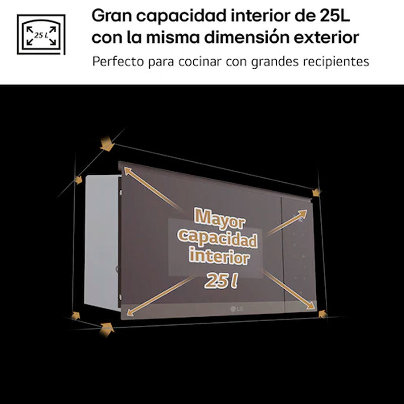 Microondas integrable LG MG7Z2593B – 25 L, grill 1000 W, cristal negro