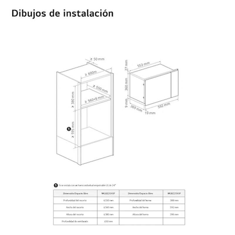 Microondas integrable LG MG7Z2593B – 25 L, grill 1000 W, cristal negro