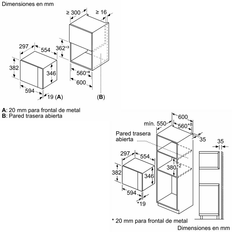 Microondas integrable Siemens BF520LMA1 – 20 L, 800 W Inverter, humidClean