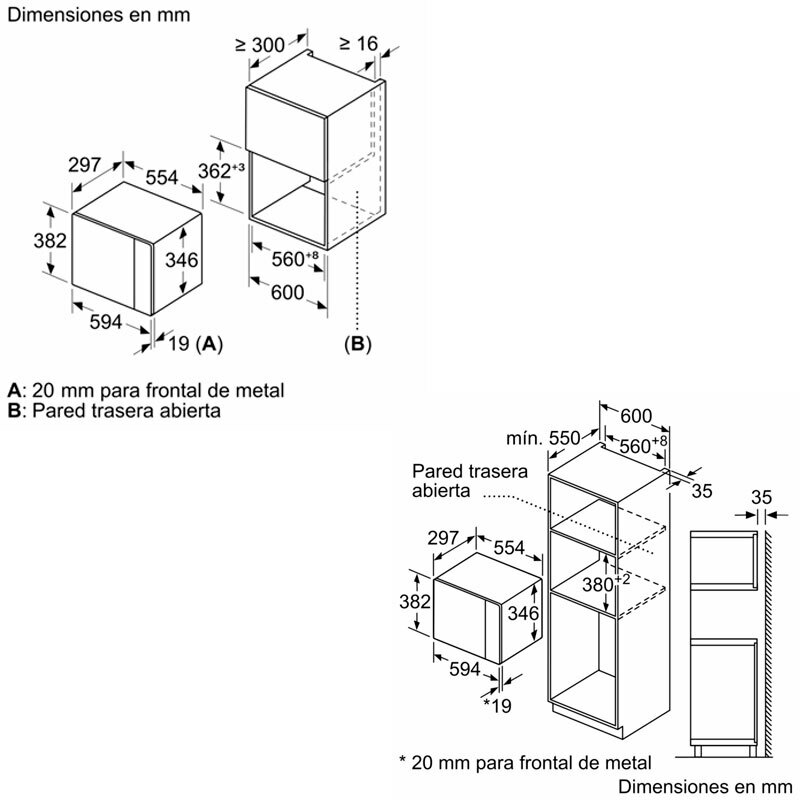 Microondas integrable Siemens BF525LMB1 – 20 L, 800 W, Control táctil