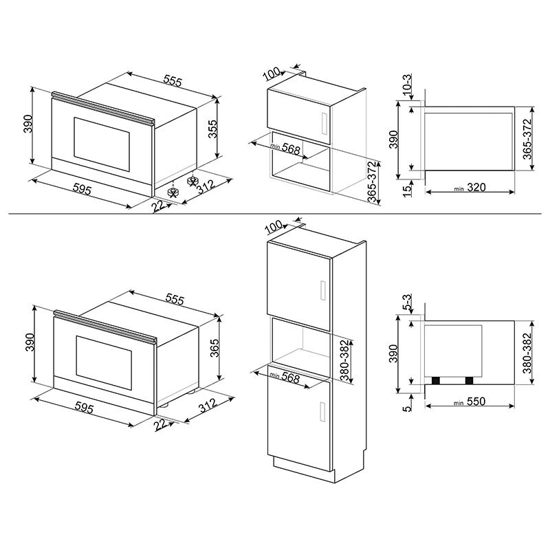 Microondas integrable Smeg MP722AO – 23 L, 850 W microondas, Grill 1250 W