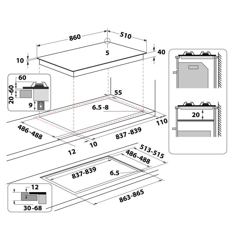 Placa de gas Whirlpool GOWL928/NB – 86 cm, 5 quemadores, doble corona 4 kW