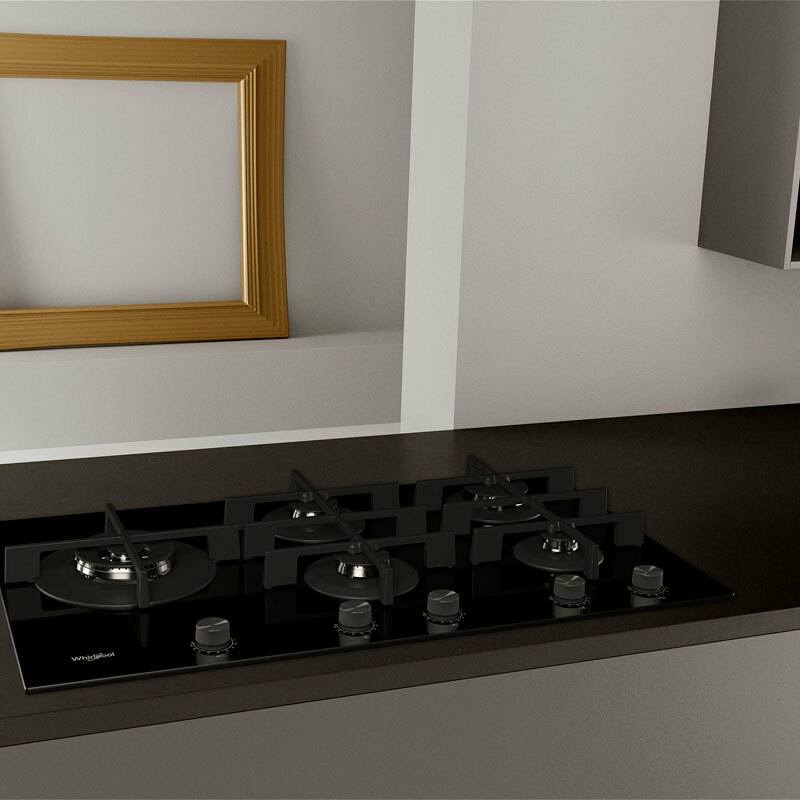 Placa de gas Whirlpool GOWL928/NB – 86 cm, 5 quemadores, doble corona 4 kW