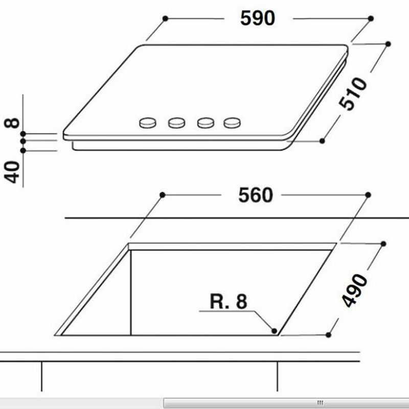 Placa de gas encastrable Whirlpool AKT404/NB – Cristal templado negro, 3 quemadores (Wok), Válvulas de seguridad