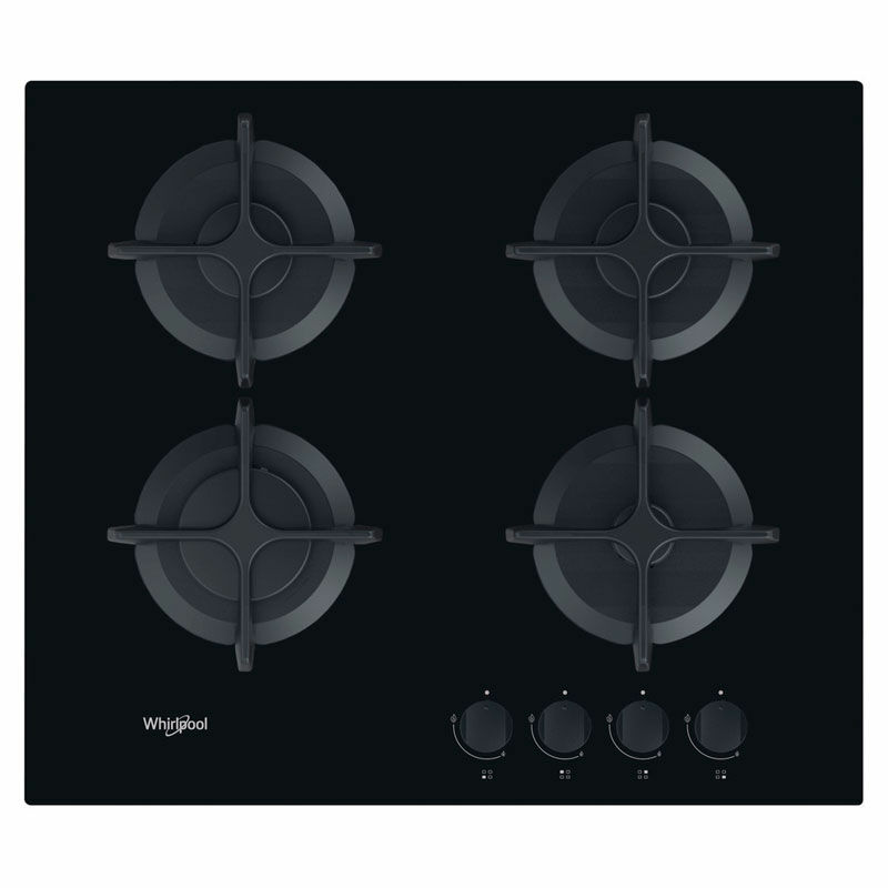 Placa de gas Whirlpool GOB 616/NB – 60 cm, Cristal negro, 4 quemadores