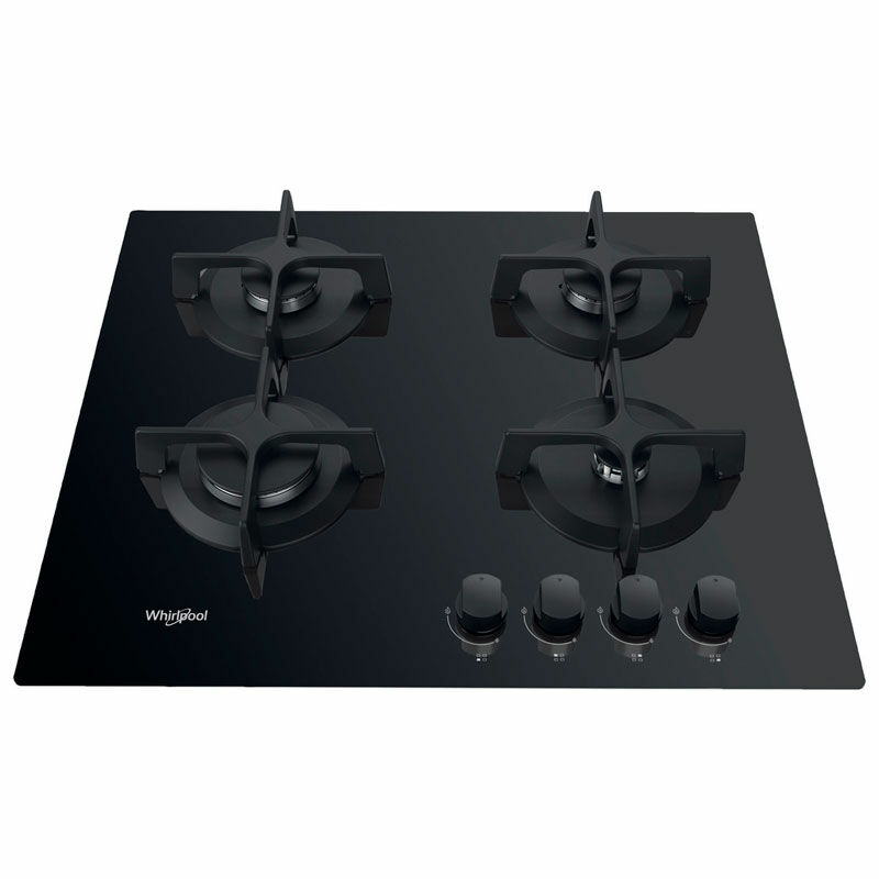Placa de gas Whirlpool GOB 616/NB – 60 cm, Cristal negro, 4 quemadores
