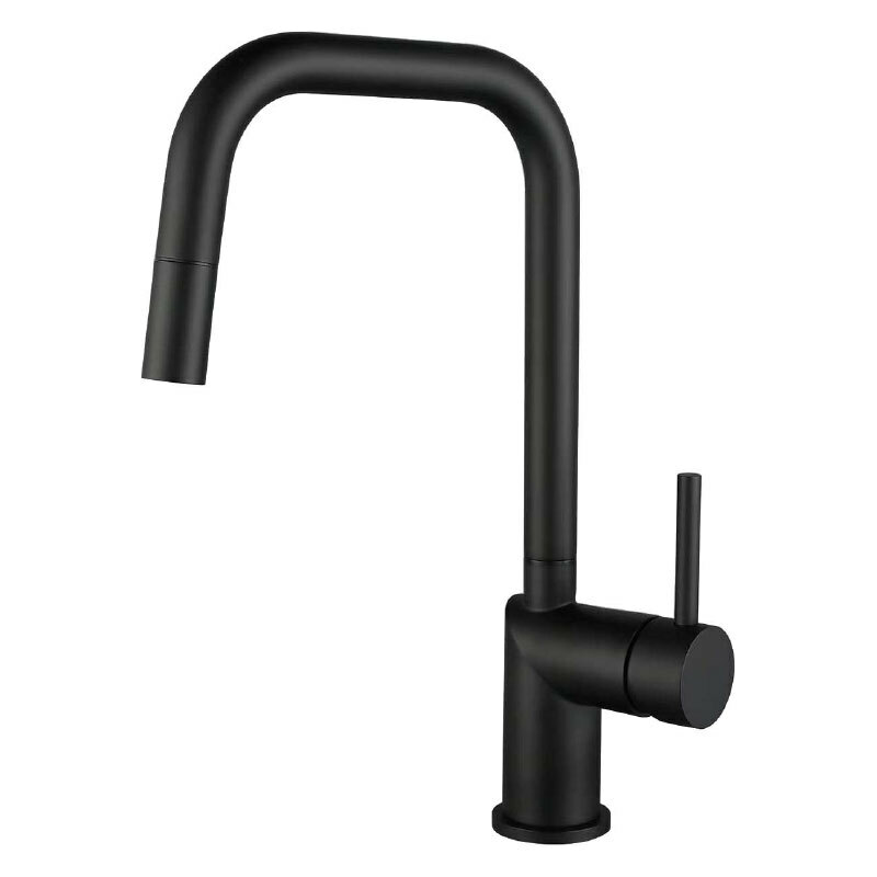 Grifo de cocina Poalgi GCE039/NG – Monomando, Negro mate, Caño alto extraíble