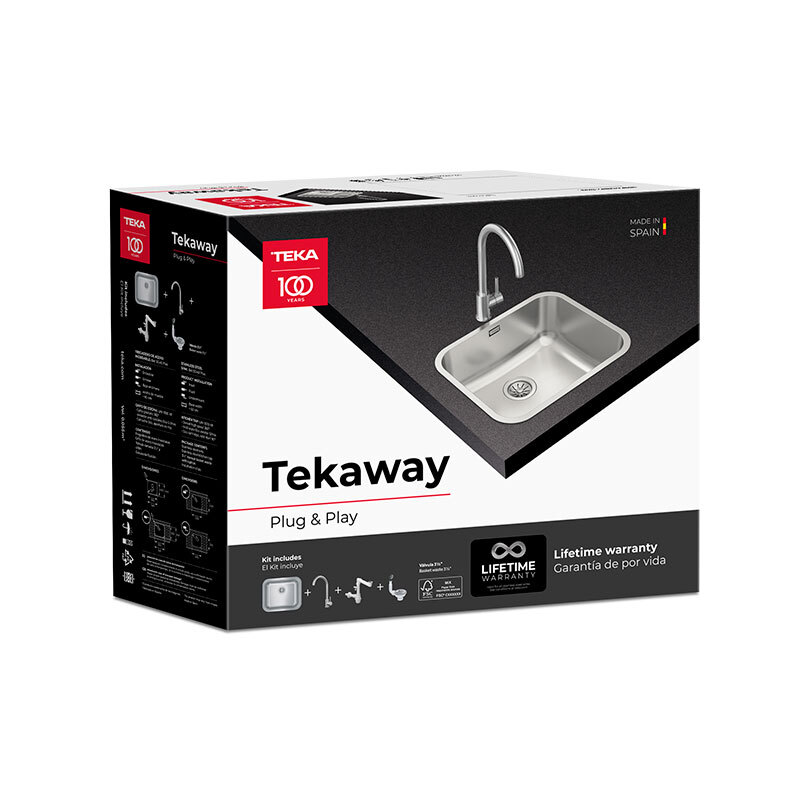 Pack fregadero y grifo Teka BET 50.40 Plus Tekaway + UNI 9310 – acero inox, 1 cubeta, encastre/enrasado