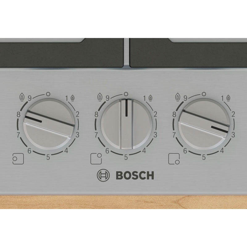 Placa de gas 60 cm Bosch PCC6A5I90 – 3 zonas, FlameSelect 9 niveles, GasStop