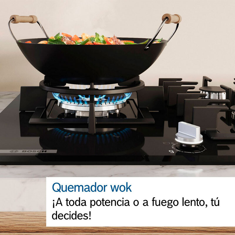 Placa de gas 60 cm Bosch PCC6A5I90 – 3 zonas, FlameSelect 9 niveles, GasStop