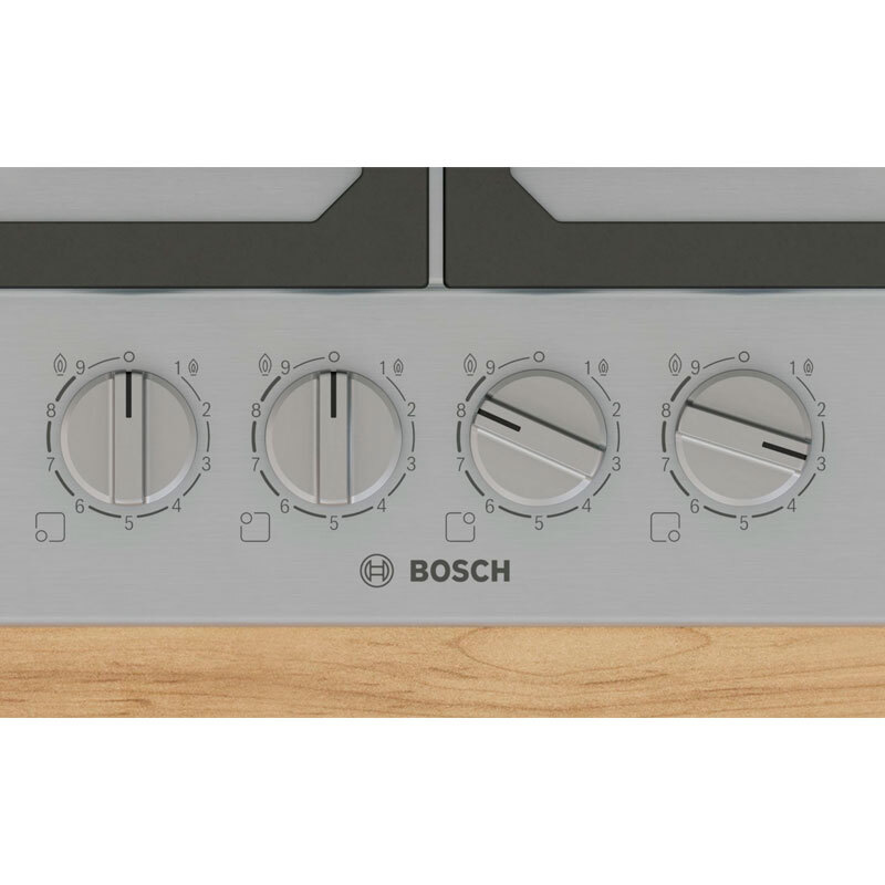 Placa de gas Bosch PCP6A5I90 – 60 cm Inox, 4 quemadores, FlameSelect 9 niveles