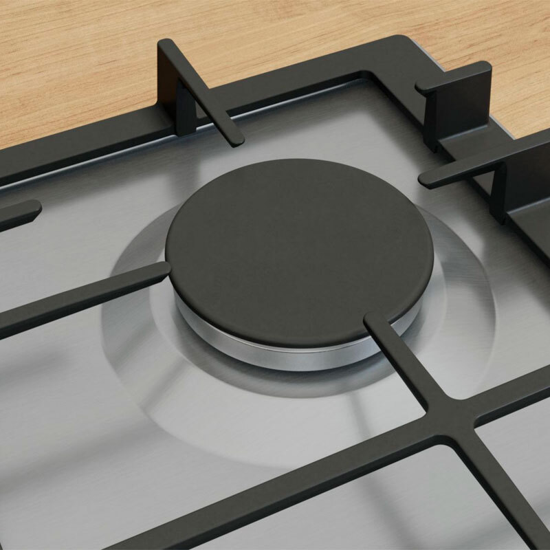 Placa de gas Bosch PCP6A5I90 – 60 cm Inox, 4 quemadores, FlameSelect 9 niveles