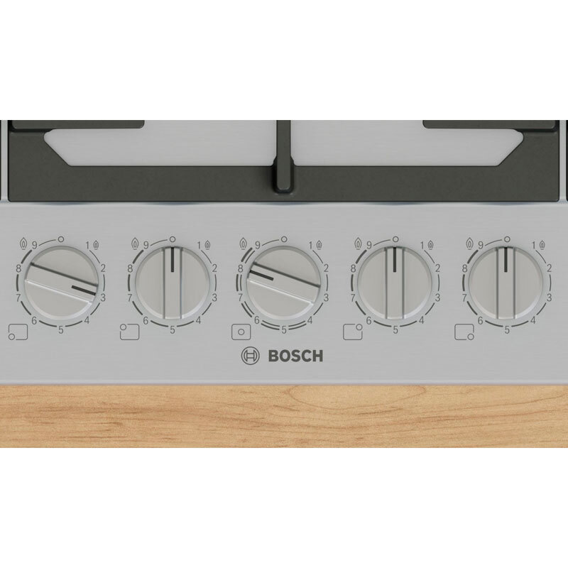 Placa de gas encastrable Bosch PCR9A5I90 – 90 cm Inox, 5 quemadores (wok), FlameSelect 9 niveles