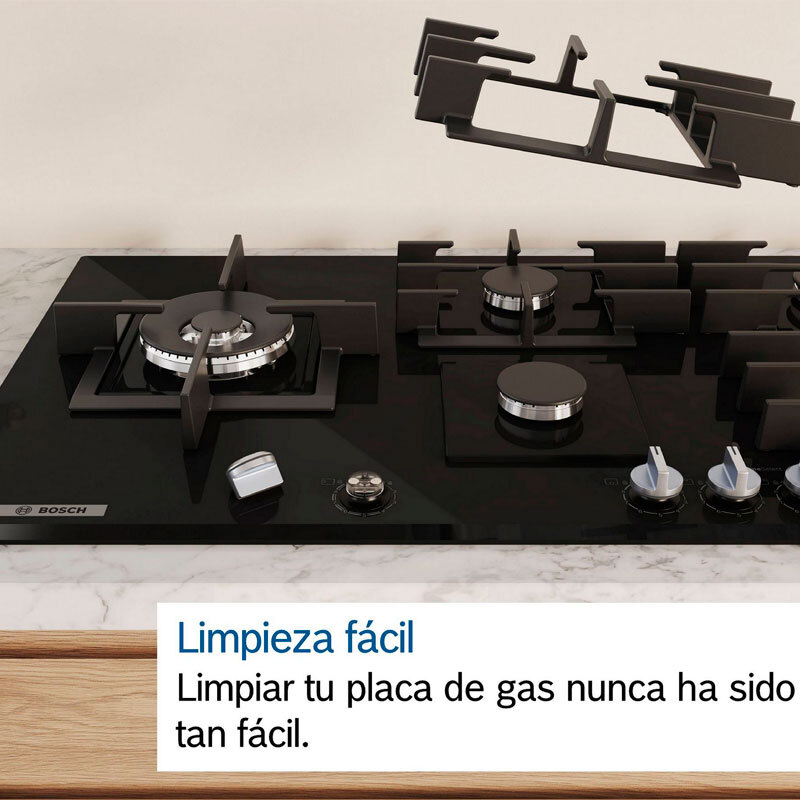 Placa de gas Bosch PCS7A5I90 – 75 cm Inox, 5 quemadores, FlameSelect 9 niveles