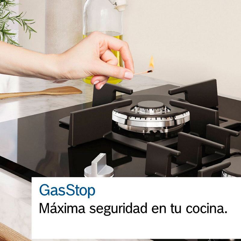 Placa de gas Bosch PCS7A5I90 – 75 cm Inox, 5 quemadores, FlameSelect 9 niveles