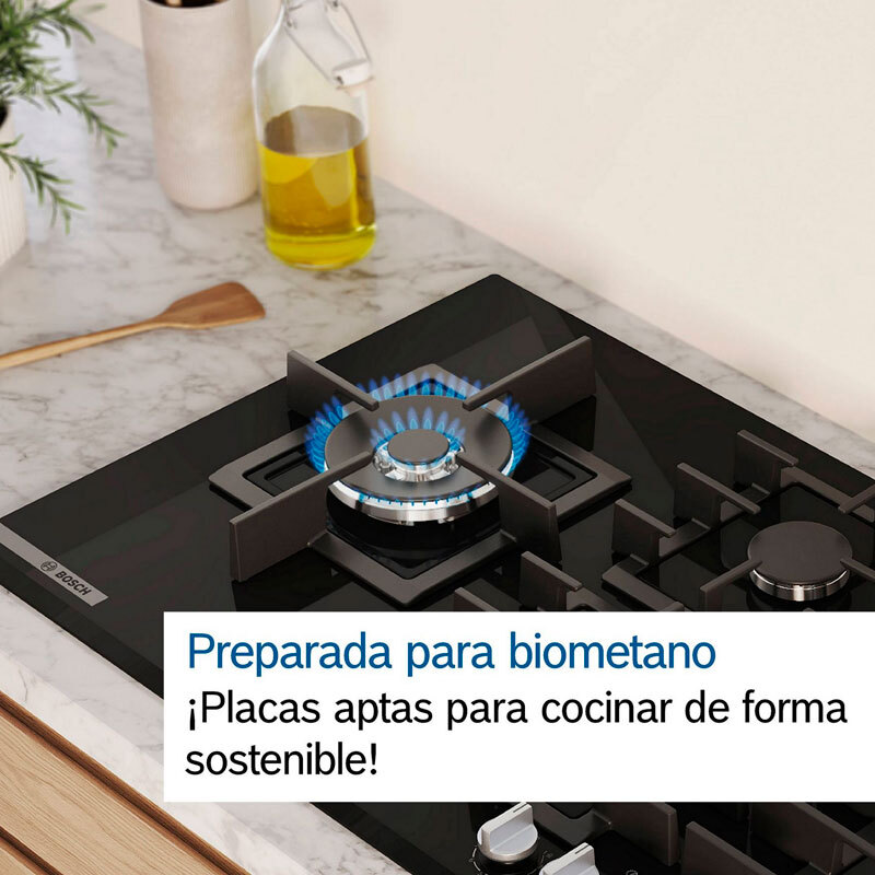 Placa de gas encastrable Bosch PGH6B5K90 – 60 cm Inox, 4 quemadores, Quemador Wok