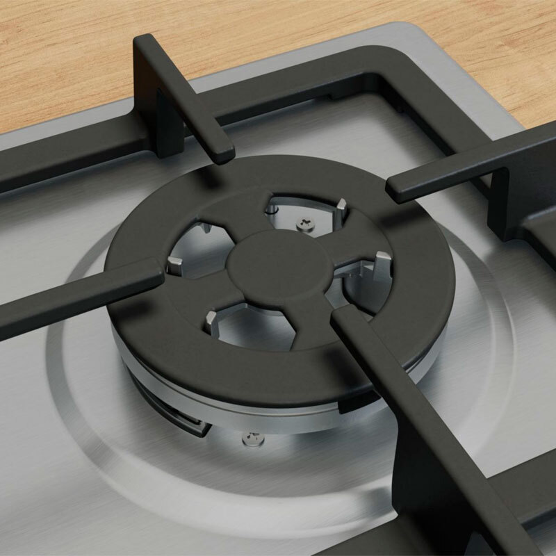 Placa de gas encastrable Bosch PGH6B5K90 – 60 cm Inox, 4 quemadores, Quemador Wok