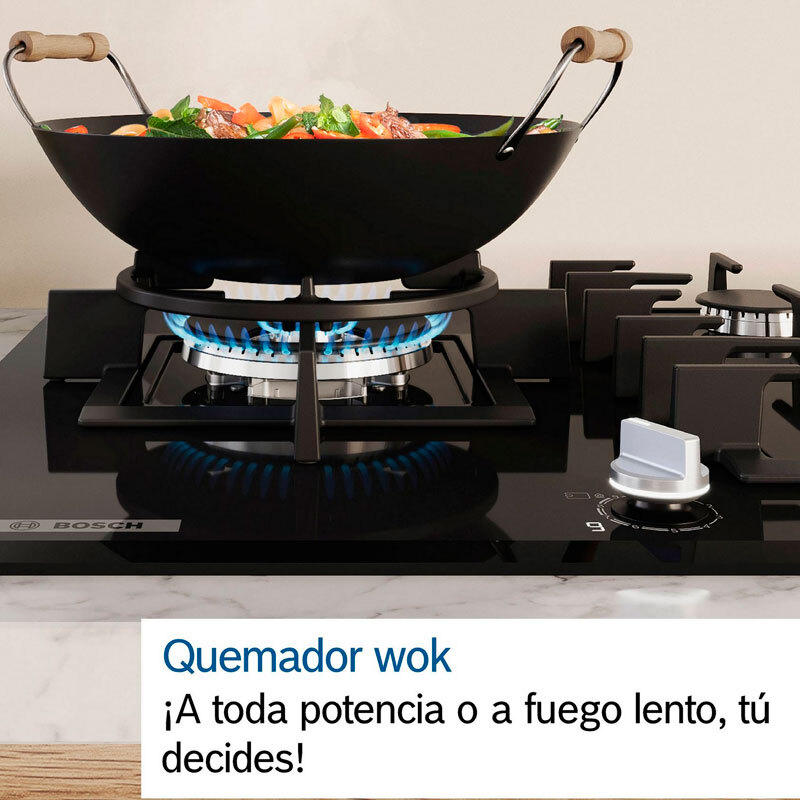 Placa de gas Bosch PNP6B6K40 – Cristal templado negro, 4 quemadores 7,5 kW, GasStop