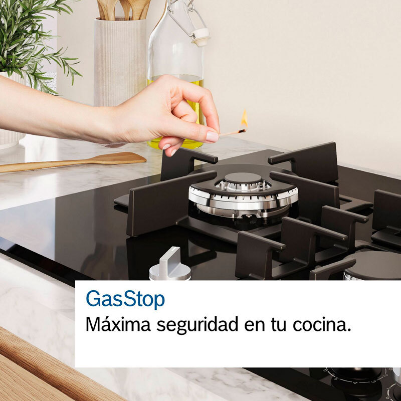 Placa de gas Bosch PNP6B6K40 – 60 cm, 4 quemadores 7,5 kW, GasStop