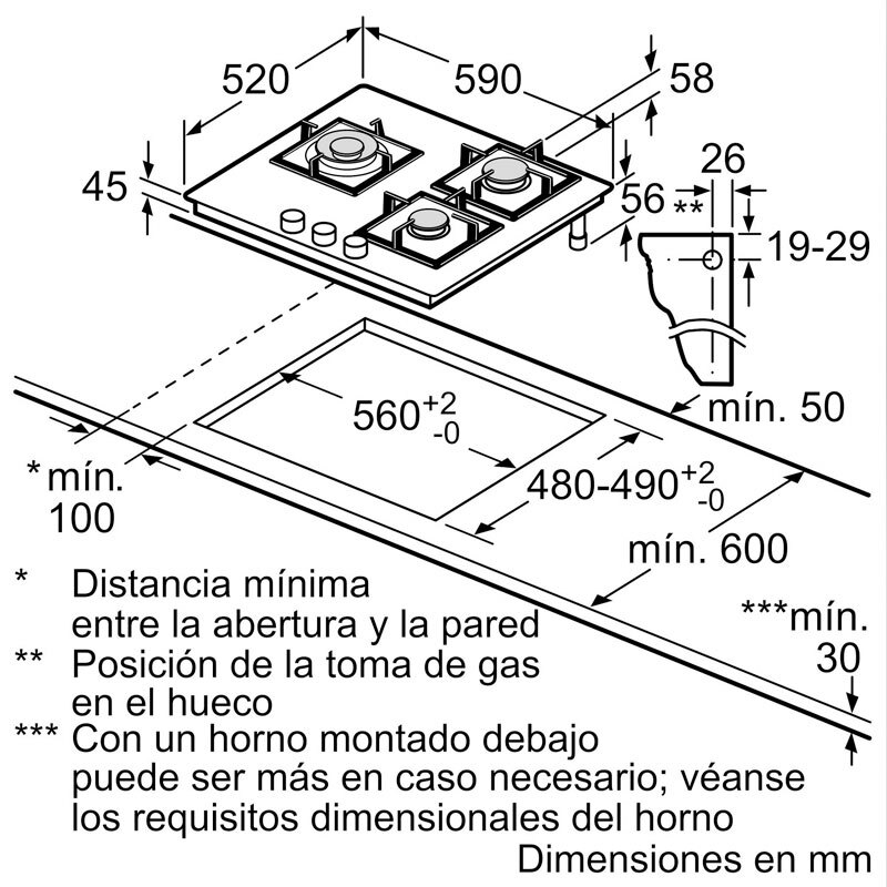 Placa de gas 60 cm Bosch PPC6A6I10 – Cristal templado, FlameSelect 9 niveles, GasStop
