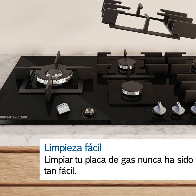 Placa de gas 60 cm Bosch PPC6A6I10 – Cristal templado, FlameSelect 9 niveles, GasStop