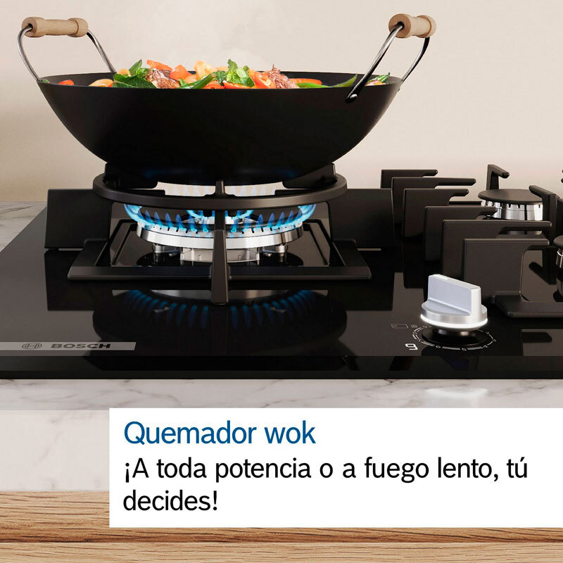 Placa de gas 60 cm Bosch PPC6A6I10 – Cristal templado, FlameSelect 9 niveles, GasStop