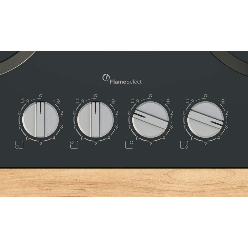 Placa de gas Bosch PPH6A6I10 – Cristal templado negro, 4 quemadores (WOK), FlameSelect 9 niveles