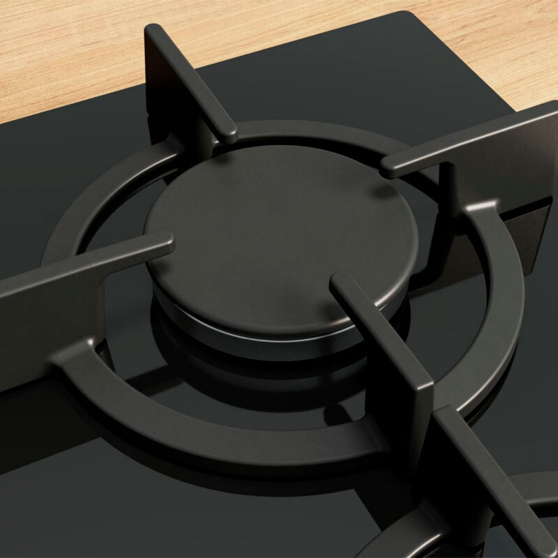 Placa de gas Bosch PPP6A6I10 – Cristal templado negro, 4 quemadores, FlameSelect 9 niveles