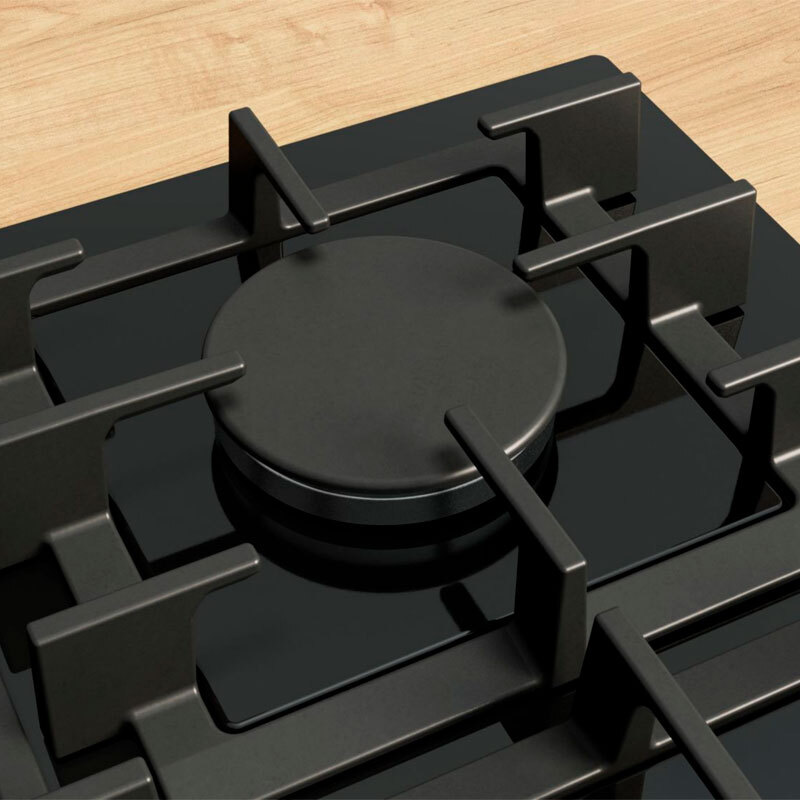 Placa de gas Bosch PPQ7A6I40 – 5 zonas, Cristal templado negro, FlameSelect 9 niveles