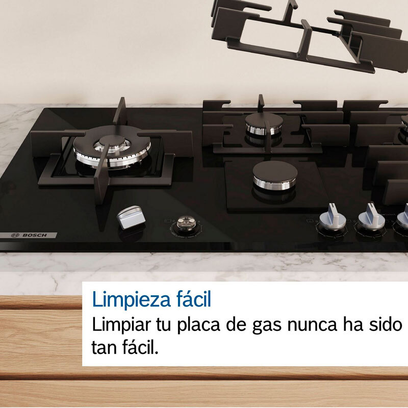 Placa dominó gas Bosch PRA3A6I10 – Vitrocerámica negra, FlameSelect 9 niveles, GasStop seguridad