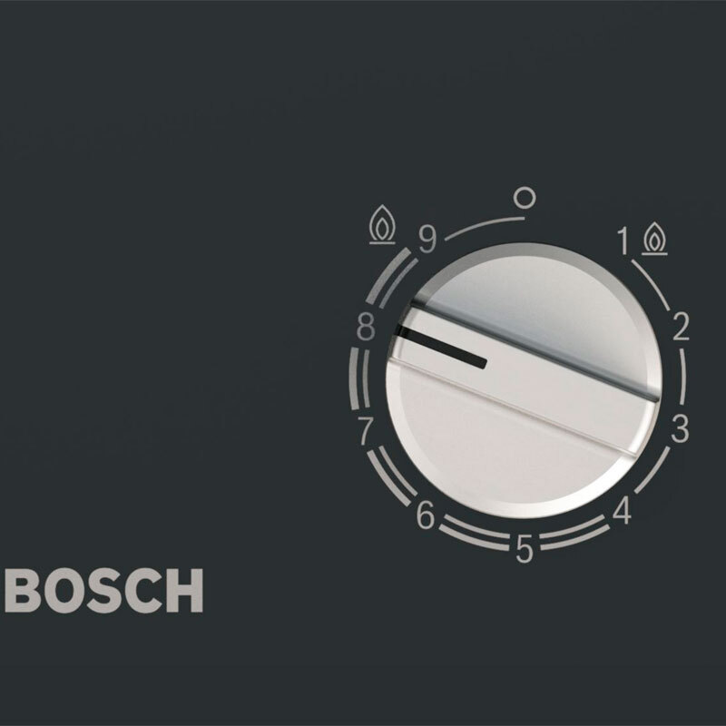 Placa dominó gas Bosch PRA3A6I10 – Vitrocerámica negra, FlameSelect 9 niveles, GasStop seguridad