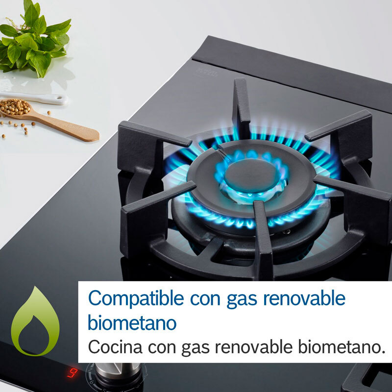 Placa dominó gas Bosch PRA3A6I10 – Vitrocerámica negra, FlameSelect 9 niveles, GasStop seguridad