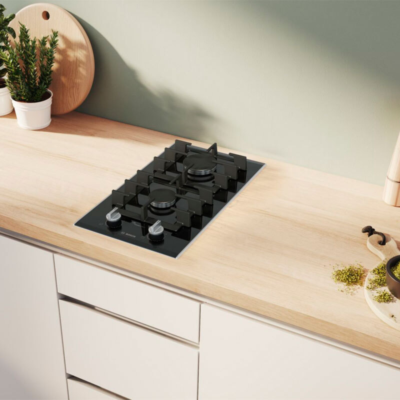 Placa de gas encastrable Bosch PRB3A6I40 – 30 cm, 2 fuegos, GasStop