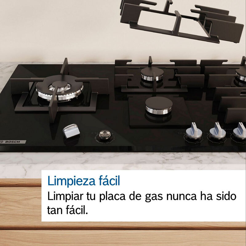 Placa de gas 90 cm Bosch PRS9A6H40 – Cristal templado, 5 quemadores, FlameSelect 9 niveles