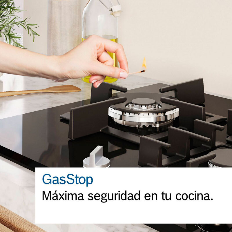 Placa de gas 90 cm Bosch PRS9A6H40 – Cristal templado, 5 quemadores, FlameSelect 9 niveles