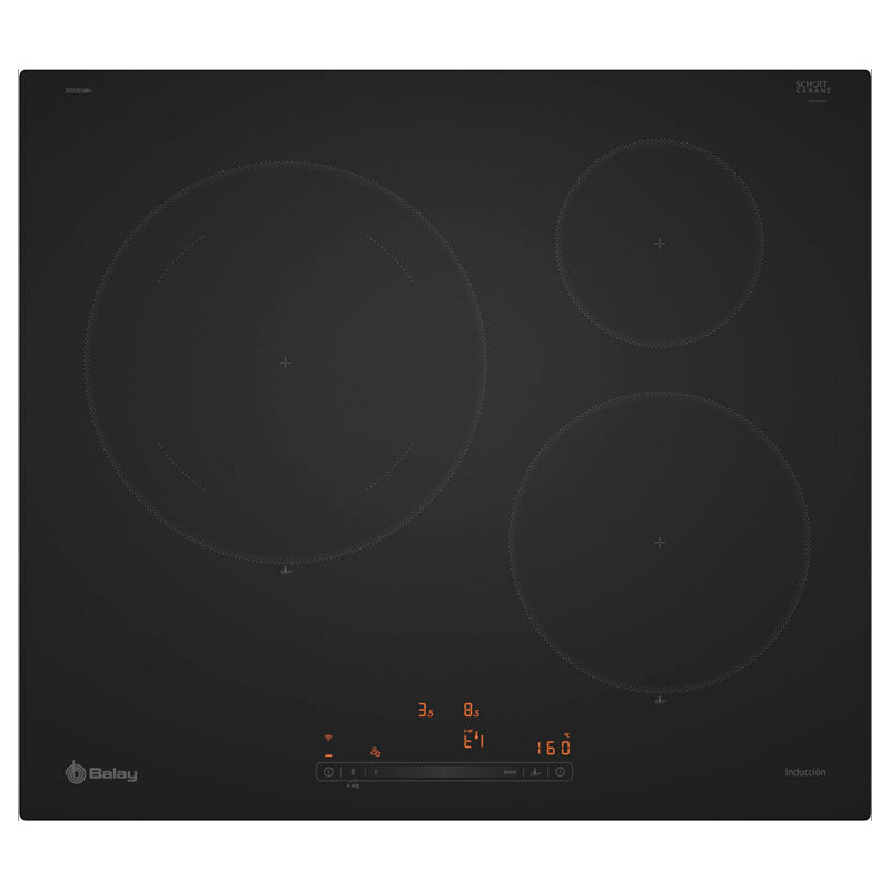 Placa de inducción Balay 3EB965MH – Cristal negro sin marco, Zona gigante 28 cm, Conectividad Home Connect