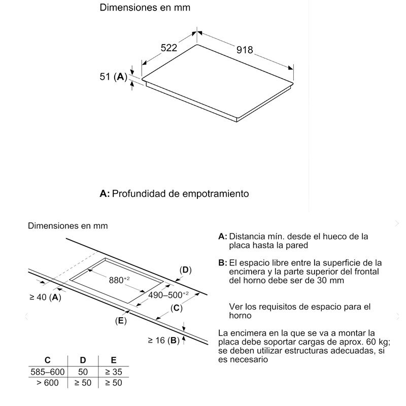 Placa de inducción Bosch PIV931HC1E – 91,8 cm, 5 zonas, Zona triple 32 cm