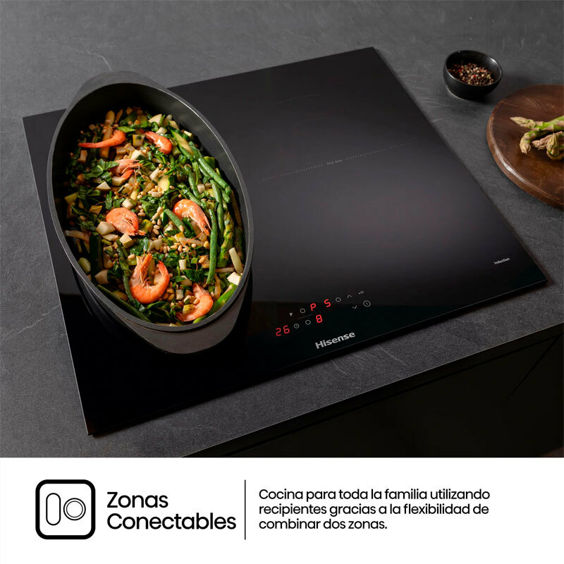 Placa de inducción Hisense HI6321BSCE – 59 cm, 3 zonas (32 cm flexible), 7.100 W PowerBoost