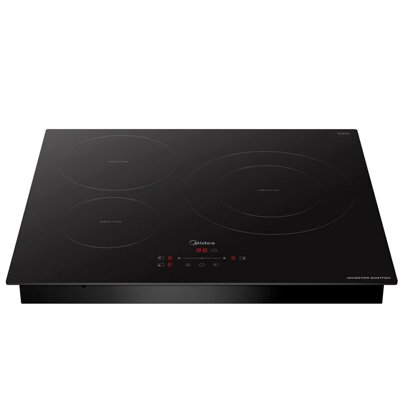 Placa de inducción Midea MIH740T278K0 – Inverter Quattro, 3 zonas (29 cm), Boost 7.400 W