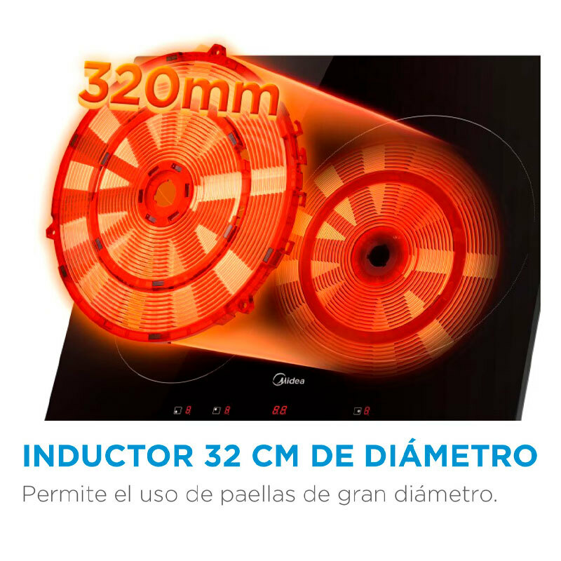Placa de inducción Midea MIH740T467K0 – 3 zonas, inductor 32 cm, 7,4 kW Booster
